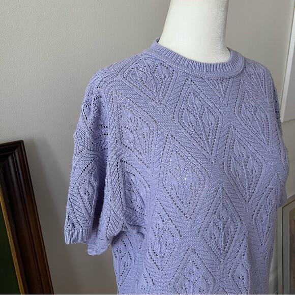 Vintage Lavender Purple Short Sleeve Knit Sweater - Picture 2 of 3